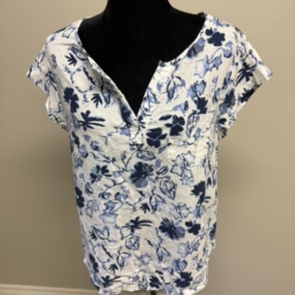 Blue and White Linen Blouse